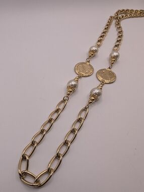 Gold Chain Necklace with Pearl Accents